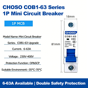 Disjoncteur miniature CHOSO COB1-63 AC MCB 6kA 1P, 6A 10A 16A 20A 25A <span class=keywords><strong>32A</strong></span> 40A 50A 63A Courbe B/C/D PA66 Montage sur rail DIN 230V~ - Product Image 4