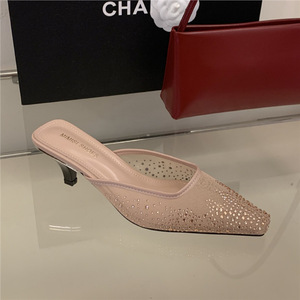 2026 New French Square <b>Toe</b> High <b>Heel</b> Mules Women <b>Closed</b> <b>Toe</b> Half Slippers Elegant Outdoor Slip On Dress Footwear - Product Image 2