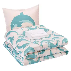 工厂热卖可爱海豚儿童卡通被子床上用品套装环保被子套装床单套装