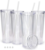 Livraison gratuite aux États-Unis : Gobelet DIY 24 oz en plastique acrylique à double paroi, type globe à neige, avec couvercle et paille pré-percés, pour cadeaux d'entreprise et festivals
