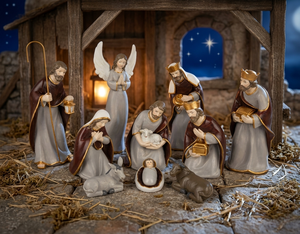 3-Piece <strong>Nativity</strong> Holy Family with Wooden Stable, <strong>Minimalist</strong> White Resin Figurines, Farmhouse Christmas Manger Home Decor - Product Image 5