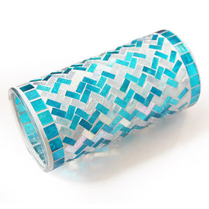 Vase en verre mosaïque bleu méditerranéen pour la décoration de la maison Vase à fleurs de 20cm de haut - Product Image 2