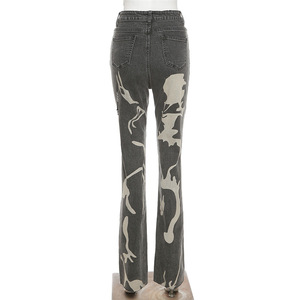 Pantalones vaqueros ajustados de algodón para mujer, Jeans de tendencia Y2K para mujer, vaqueros con estampado elegante apilado Indie, pantalones elásticos ajustados informales 2022 - Product Image 3
