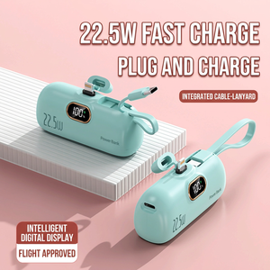 พาวเวอร์แบงค์แบบแคปซูลชาร์จเร็ว 22.5W พร้อมสายชาร์จในตัว ขนาดพกพาสะดวกสำหรับอุปกรณ์มือถือ - Product Image 2