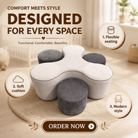 Ensemble de pouf modulaire pliable moderne E315 avec chaise et tabouret multifonctionnel en tissu flanelle amovible