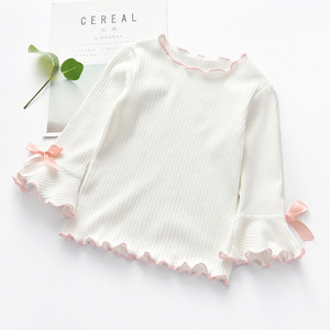 Nuevas camisetas de primavera para niñas, <span class=keywords><strong>camisas</strong></span> con lazo de encaje de manga larga blanca y rosa para niños, ropa informal de estilo sólido para niños pequeños con regalos - Product Image 4