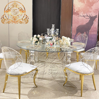 Moderne Hochzeit Event Bankett Hotel Cristal Schreibtisch Runde Form Klarer Spiegel Glasplatte Kristall Acryl Basis Esstisch
