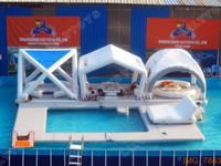 Île flottante gonflable haut de gamme avec auvent, table de salon ronde, pont flottant pour yacht, club, lac, plage, complexe hôtelier