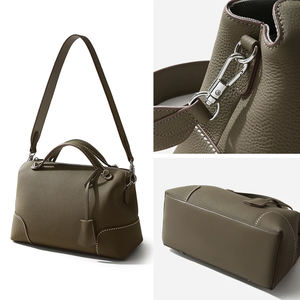 Sac D'épaule Cuir Véritable OEM Vintage Cuir Vache Sac Boston Médecin Femme Poignée Satchel Couture Sac à Main Grossiste - Product Image 2