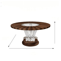 Table de salle à manger de luxe à base en résine transparente cannelée verticale, plateau rond en verre trempé, table console pour hall d'hôtel ou hall d'entrée