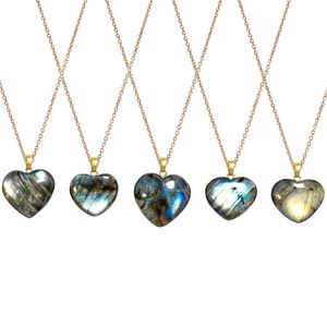 Collar con Colgante de Corazón de Labradorita YASHEE, Cabujón Natural con Engaste de Bisel, Joyería para Mujer, Uso Diario, Cristal de Sanación Energética - Product Image 2