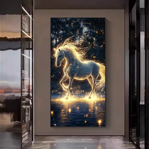 3D Wholesale Modern Fashion Golden <strong>Horse</strong> Design Animal Living Room Home Office Digital Print Paper <strong>Horse</strong> Crystal Decor <strong>Painting</strong> - Product Image 3