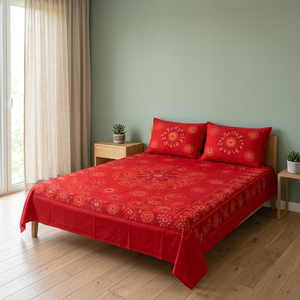 Couvre-lit en coton rouge imprimé avec motif floral |   Ensemble de literie style bohème |   Décoration de chambre à coucher, décoration intérieure - Product Image 1