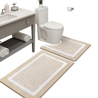 Tapis de bain antidérapant, doux, ondulé, absorbant l'eau, lavable en machine, pour salle de bain, douche, baignoire et toilettes - Beige 45x65cm 50x60cm