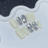 10 Uds. Uñas Postizas de Almendra Medianas Modernas con Brillantes, Puntas de Uñas Falsas con Pedrería, Suministros de Manicura Personalizados