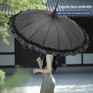 Parapluie manuel en <span class=keywords><strong>dentelle</strong></span> de style pagode Lolita Princess, parapluie à jupe rétro européen pour femmes avec protection UV et 16 baleines - Product Image 3