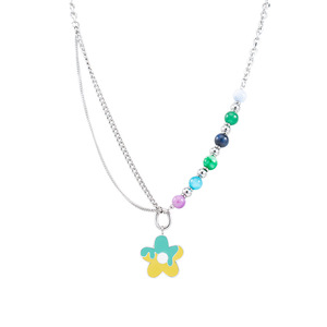 Cute Flower Layered Necklace <b>Titanium</b> Steel Beaded Colorful Chain For Women Fashion Jewelry - Product Image 5