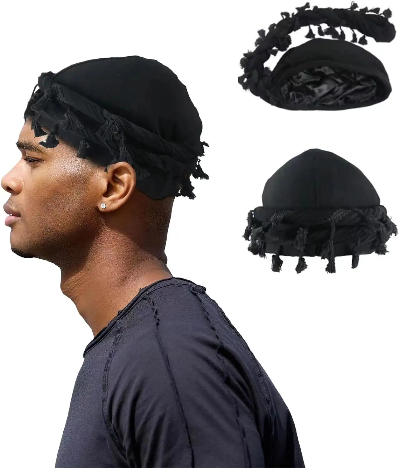 HZM-23207 Modal-Turban für Herren Vintage Twist Durag mit Satinfutter weich und atmungsaktiv Satin-Turban Schal-Bindung