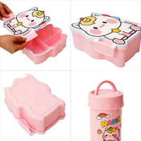 Boîte à lunch pour enfants en plastique écologique avec compartiments, design mignon de dessin animé, vente en gros d'usine, ensemble de boîte à lunch bento avec tasse pour l'école