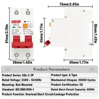 Disjoncteur différentiel électronique (RCBO/RCCB) 2P 4P 400V Type C, capacité de coupure 6kA, usage industriel, en plastique EAL-2-A