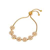 Bracelet unisexe tendance Mili, style Instagram européen et américain, rétractable, en acier inoxydable plaqué or 18 carats avec fleur en zircon, idéal comme cadeau