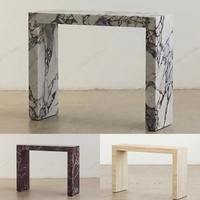 Table console moderne en marbre brillant, veinures noires et blanches naturelles, en travertin en forme de U, pour salon d'appartement