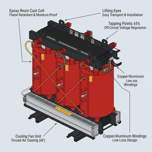 Transformateur sec à résine coulée cuivre/aluminium 500 kVA 2500 kVA 10 kV/0,4 kV IEC 60076 Triphasé <span class=keywords><strong>SCB</strong></span> - Product Image 3