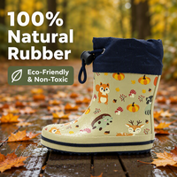Bottes de pluie antidérapantes en caoutchouc naturel pour enfants, motif animaux de la forêt, durables, avec cordon de serrage, idéales pour l'école - Vente en gros