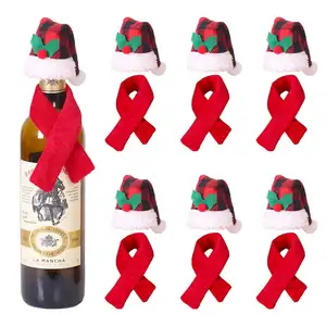 Moda Natal garrafa de vinho decorações gorro dos desenhos animados Feliz Natal lenço de malha conjunto chapéu