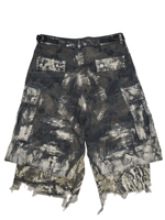 Celana Pendek Kargo 3/4 Panjang Model Street Style Faka Two Camo Print Patch Pocket Distressed Holes Raw Hem 100% Katun Anti-UV Ramah Lingkungan