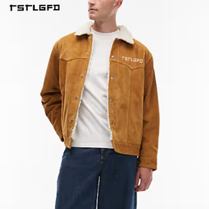 Custom Men's Outerwear Shearling <b>Jacket</b> Brown <b>Suede</b> Faux Shearling Lined Regular Fit Button-Down Wholesale <b>Jackets</b> - Product Image 2