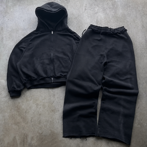 OEM Custom di alta qualità Streetwear Boxy con cappuccio e pantaloni di <span class=keywords><strong>tuta</strong></span> a gamba larga due pezzi Set di tute da <span class=keywords><strong>uomo</strong></span> <span class=keywords><strong>in</strong></span> <span class=keywords><strong>cotone</strong></span> oversize - Product Image 1