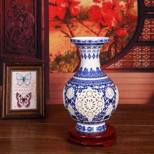 Prix compétitif Vase élégant artisanal délicat doublement évidé bleu blanc pastel - Product Image 1