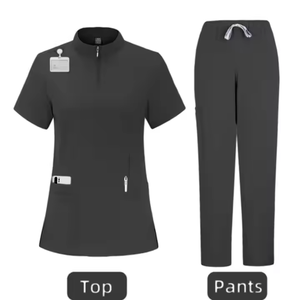 Spandex cremallera enfermeras Hospital uniformes médicos enfermería Scrubs traje uniformes recto Stand Collar mujeres Scrub conjuntos - Product Image 6