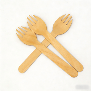 Fourchette-cuillère 2-en-1 en bambou naturel pour la cuisine, vaisselle en bois bio, avec logo personnalisé, emballage en gros, prix abordable - Product Image 5