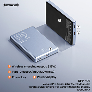 RPP-109 20W พาวเวอร์แบงค์แม่เหล็กไร้สายแบบโลหะ พร้อมหน้าจอดิจิตอล ความจุ 10000mAh พกพาสะดวก RPP-109 RPP-109 20W M - Product Image 5