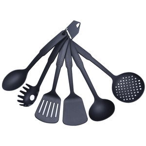 6-Piece Nylon Kitchen Utensil Set – Black Spatula, Slotted Turner, Soup Ladle, Pasta Server, Slotted Spoon, Solid Spoon – Non-St - Product Image 3