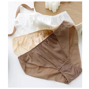 Lussuoso elegante biancheria intima da <span class=keywords><strong>donna</strong></span> in seta di gelso stile Sexy <span class=keywords><strong>slip</strong></span> traslucido con Logo in vita mutandine in raso di seta satinato - Product Image 3