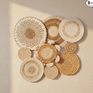 Décoration murale en <span class=keywords><strong>paille</strong></span> et rotin faite à la main <span class=keywords><strong>de</strong></span> style bohème INS, ensemble <span class=keywords><strong>de</strong></span> 7 dessous-<span class=keywords><strong>de</strong></span>-plat ronds en herbe faits à la main <span class=keywords><strong>de</strong></span> style bohème, luxe - Product Image 4