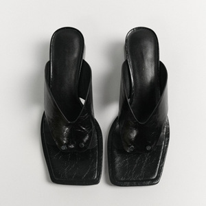 Sandales à talons hauts pour femmes, tendance mode, en cuir de vache importé, bout carré, talon épais, printemps été - Product Image 3