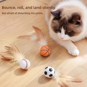 All'ingrosso che rimbalza palle di gatto con piuma al coperto rotolamento della palla magica presa in giro bastone movimento interattivo per animali domestici giocattolo piuma - Product Image 3
