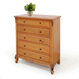 Cómoda de Lujo de Estilo Luis XVI Francés, Fabricada en Madera de Caoba Maciza, con 5 Cajones, Tallada a Mano, Color Nogal, para Dormitorio - Product Image 1