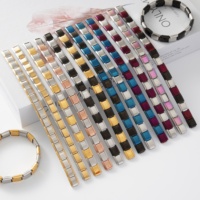 Pulseras Elásticas Personalizadas para Hombre, de Acero Inoxidable con Cuentas, Chapadas en Oro de 18K, con Circonitas, en Azul y Plateado, para Regalo