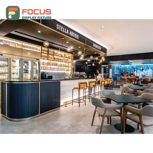 Mostrador de Servicio Contemporáneo para Cafetería con Acabado Laminado de Madera, Zona para Tapas de Vasos y Condimentos, Mostrador de Caja para Cafetería - Product Image 4