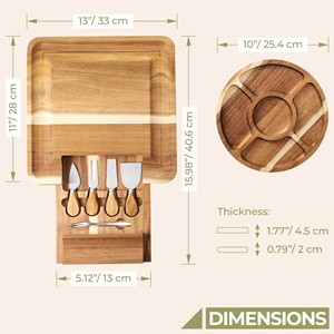 Tabla de Quesos Cuadrada de Lujo de Madera de Acacia con Cuchillos de Acero Inoxidable y Pizarra - Product Image 2
