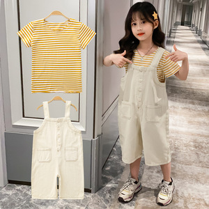 Ensembles de vêtements pour enfants, ensembles de pantalons rayés pour bébés filles avec chemise à manches courtes en gros - Product Image 2