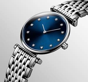 Ladies Slim Round Quartz Watch Stainless Steel Multi Link Bracelet Sunburst Dial Diamond Markers Scratch Resistant Longinesing - Product Image 3