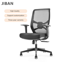 Chaise ergonomique pivotante noire à dossier moyen et accoudoirs réglables, en maille, coloris variés, pour la maison, l'atelier et le bureau