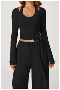 Set Olahraga Wanita 2 Potong, Atasan Tank Top Lengan Panjang & Celana Jogger, Bahan Solid, Cocok untuk Yoga, Gym, dan Fitness - Product Image 4