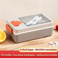 Boîte à lunch simple en plastique pour étudiants, boîte bento à compartiments pour employés de bureau, compatible micro-ondes, avec récipient à sauce, boîte à lunch japonaise